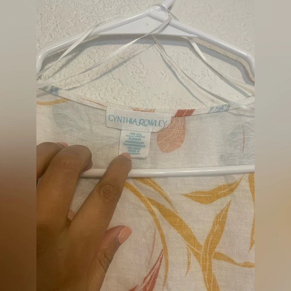 Cynthia Rowley Women’s One Size  Linen Open Kimono Floral Tropical Beach - Picture 5 of 8